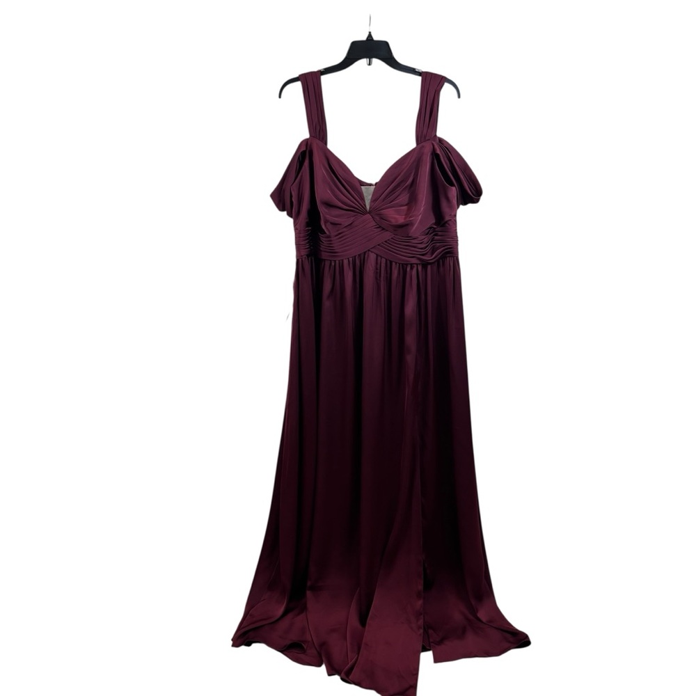 New with Tags AZAZIE LIANNE Burgundy‎ Off the Shoulder Stretch Satin Dress A18 - Picture 7 of 15